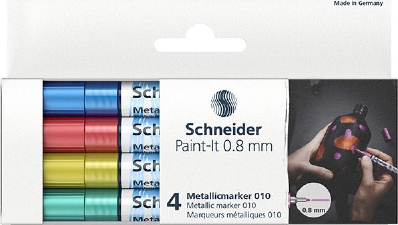 Schneider MARKER AKRYLOWY SCHNEIDER PAINT-IT METALLIC 4 SZTUKI (NIEBIESKI, CZEROWNY, ŻÓŁTY, ZIELONY)...