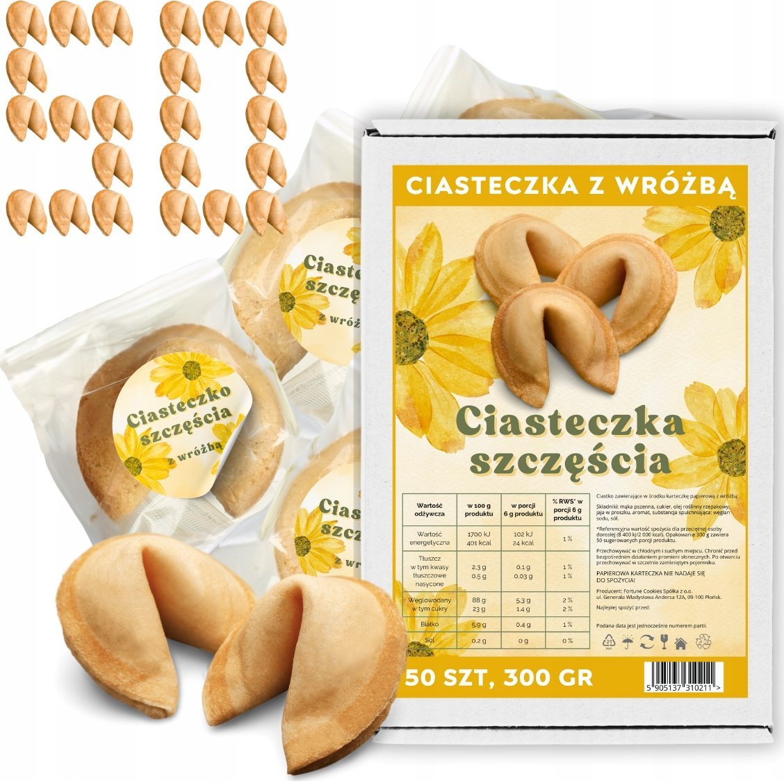 MagiaCiast Chińskie Ciasteczka Szczęścia z Wróżbą dla Gości 50 sztuk 300g