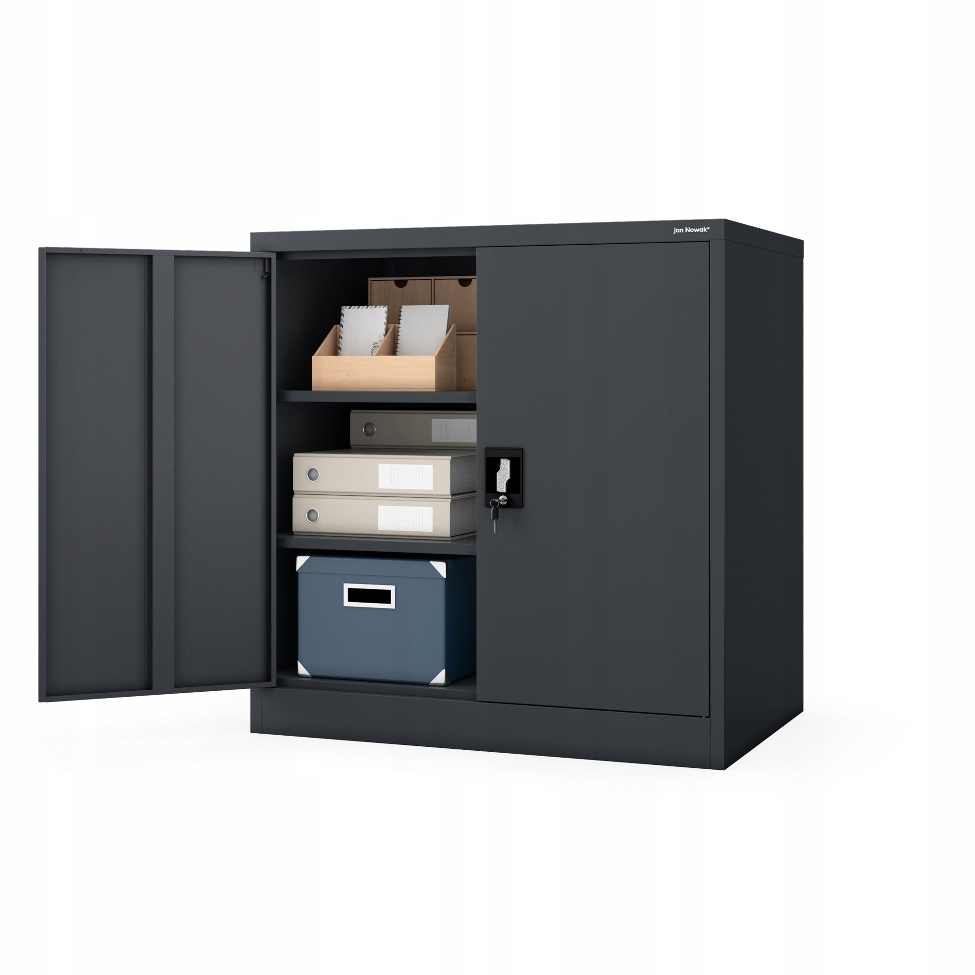 Szafka metalowa zamykana biurowa, warsztatowa antracytowa BEATA D600 900 x 930 x 600 mm