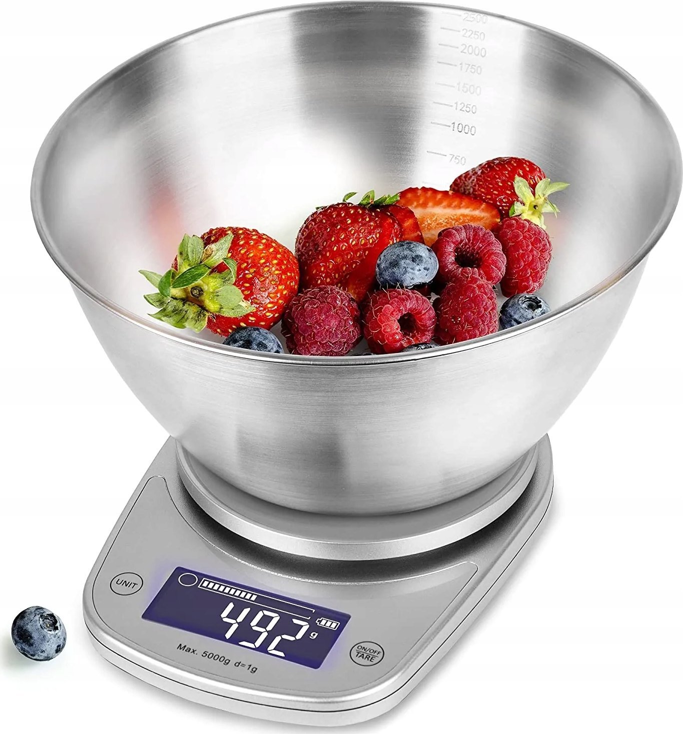 Waga kuchenna Duronic KS5000 SRSS Cyfrowa waga kuchenna srebrna do 5 kg z 2,5 l misą ze stali nierdz...