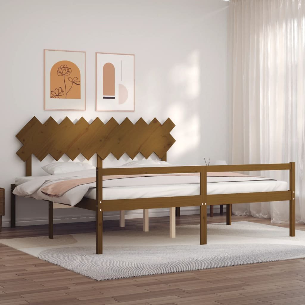 Фото - Ліжко VidaXL Rama łóżka z wezgłowiem, miodowy brąz, 200x200 cm, lite drewno 