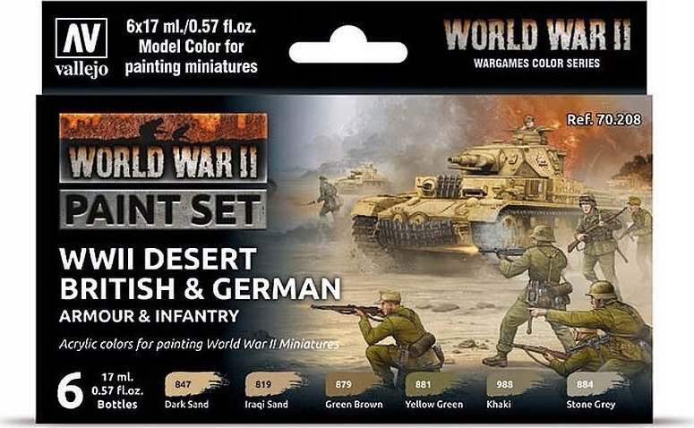 Vallejo : 70.208 - Model Color - WWII Desert British & German Armour & Infantry (6 x 18 ml)