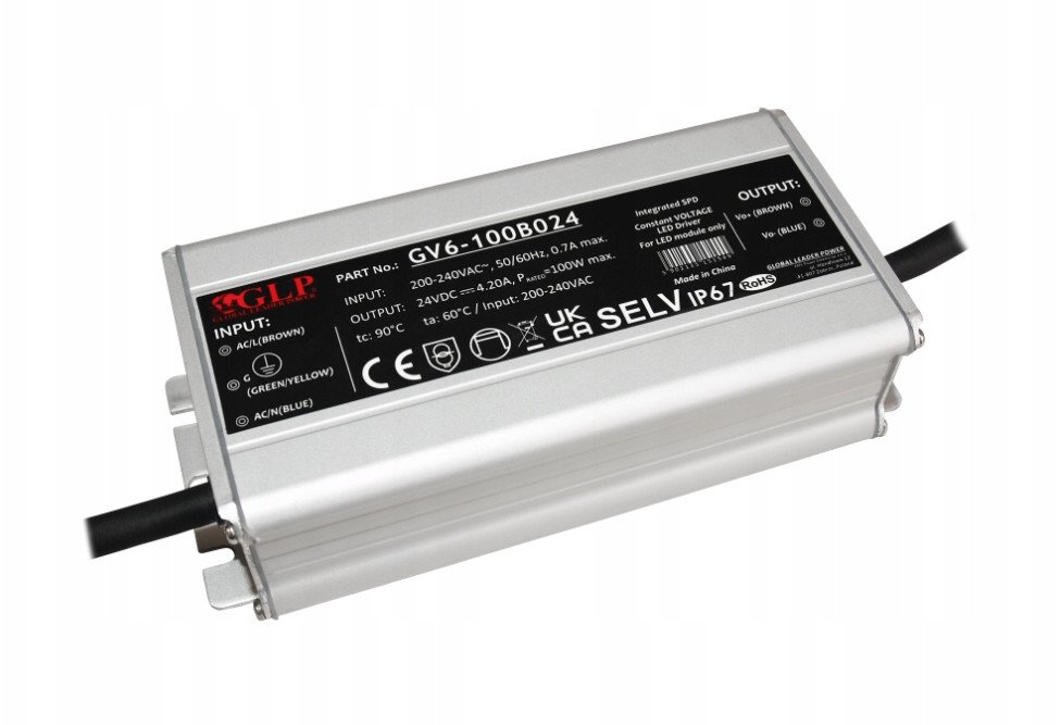 MPL Power GV6-100B012: GLP PSU 100W: 12V/8.3A, CV, metal case, rectangular