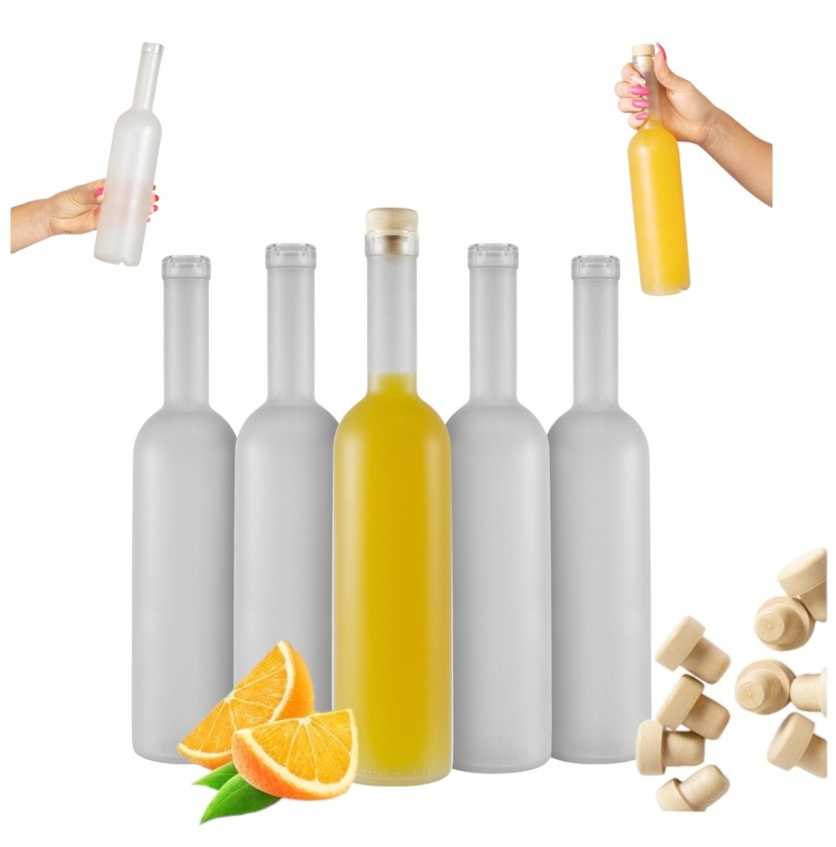 Bimberek 5X Butelki szklane SZRONIONA FUTURA 500 ml + korek NA NALEWKI 0,5l