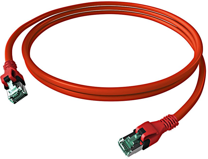 EasyLan DualBoot® PushPull Patch Cable Cat.6A (Class EA), S/FTP, RJ45 / RJ45, czerwony, 2 m