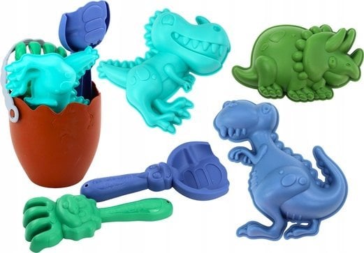 LeanToys Zestaw Do Piasku Dinozaury Wiaderko Jajo Grabki Łopatka Foremki
