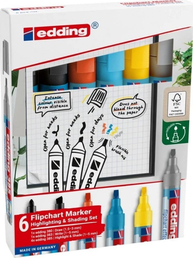Edding Marker do efektów na flipchartach 6 kolorów