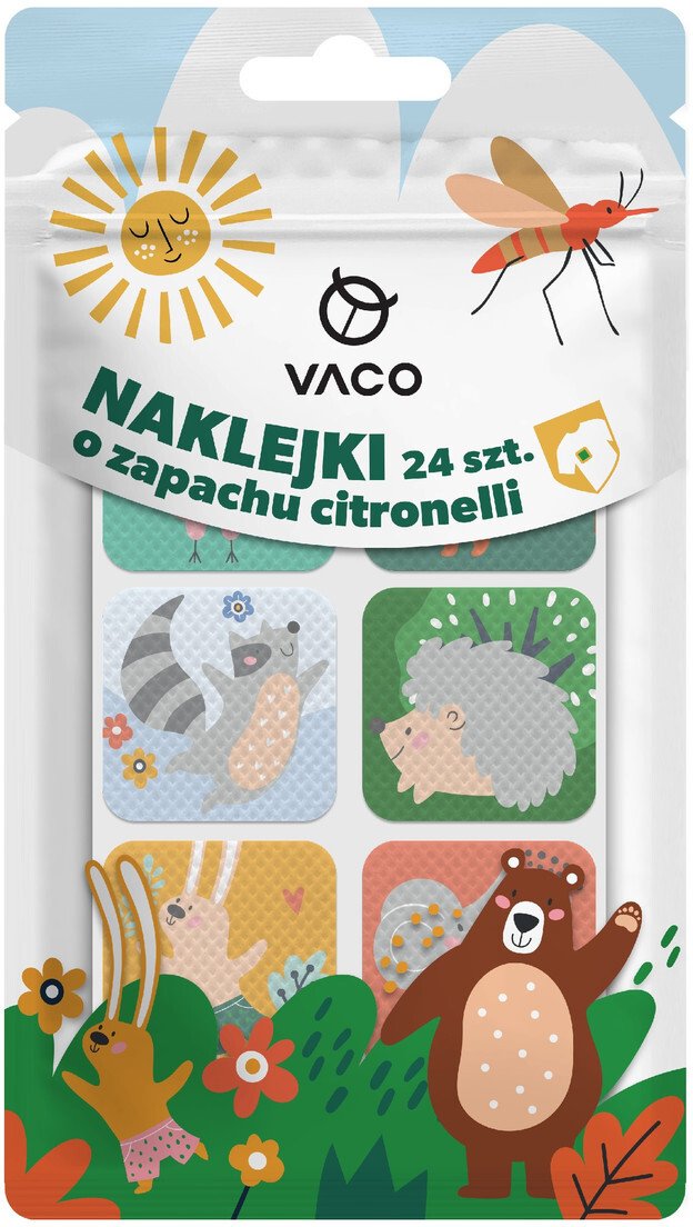 Vaco Kids naklejki na komary na odzież, plecak, wózek (citronella) 1 op.-24 szt.