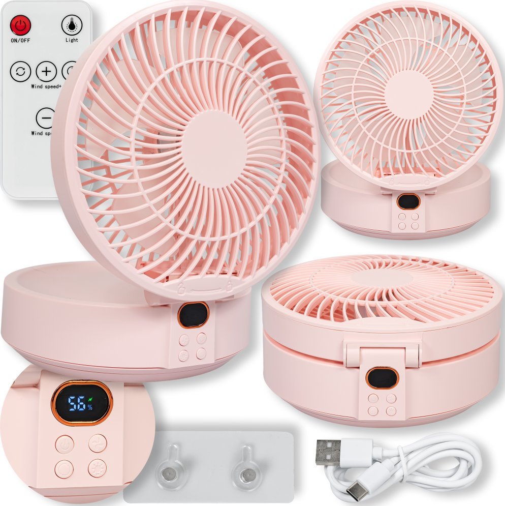 Termowentylator Heckermann Wentylator biurkowy z oświetleniem LED akumulatorowy Heckermann WSK302 Różowy