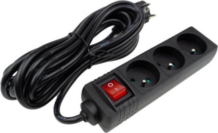 Ecolight Przedłużacz 3 gniazda 5m z/u z wyłącznikiem czarny