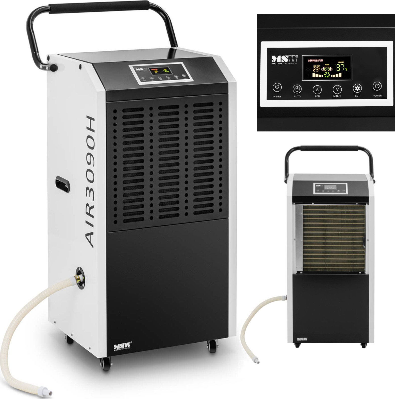 MSW Osuszacz powietrza pochłaniacz wilgoci przemysłowy z uchwytem 1300 W 1129 m3/h do 100 m2 Osuszacz powietrza pochłaniacz wilgoci przemysłowy z uchw