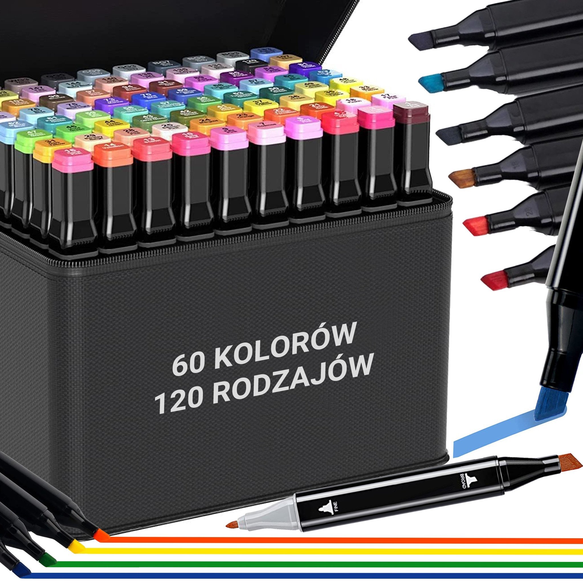DWM Kolorowe markery , flamastry dwustronne zestaw 60szt czarne