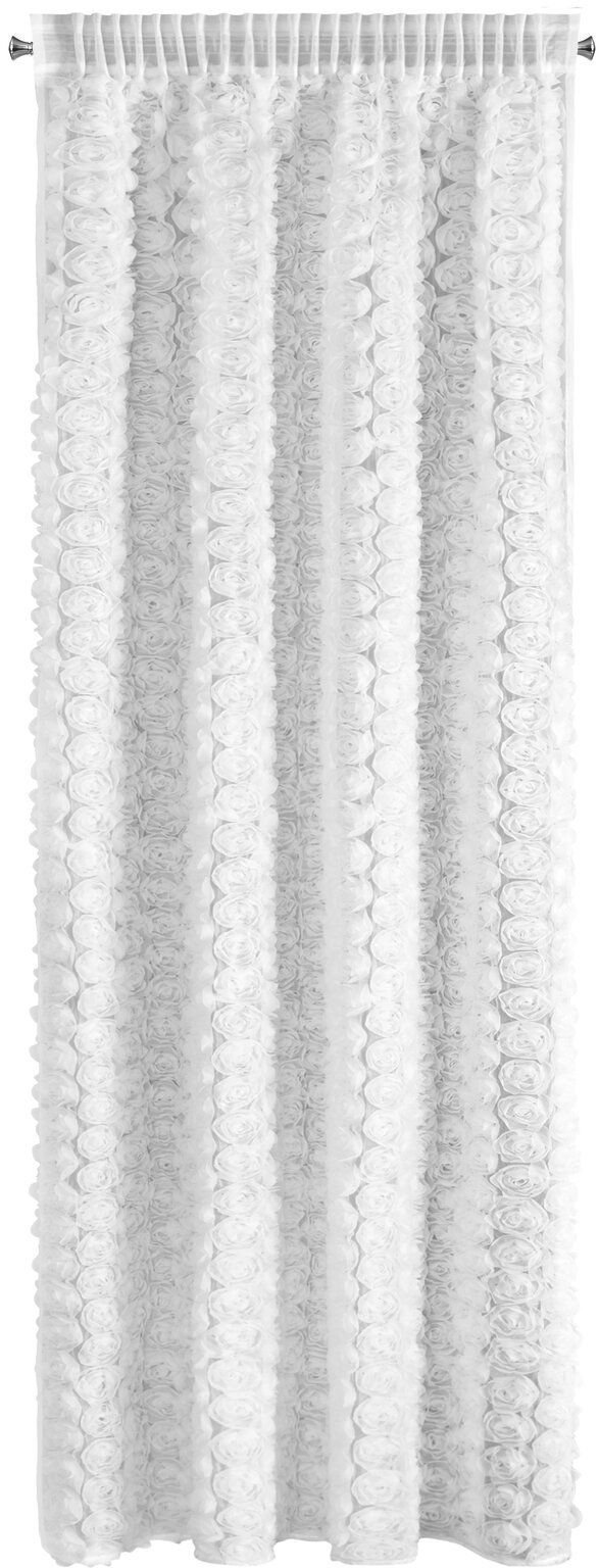 Eurofirany Zasłona gotowa ROSES 140x270 biała siatka róże taśma