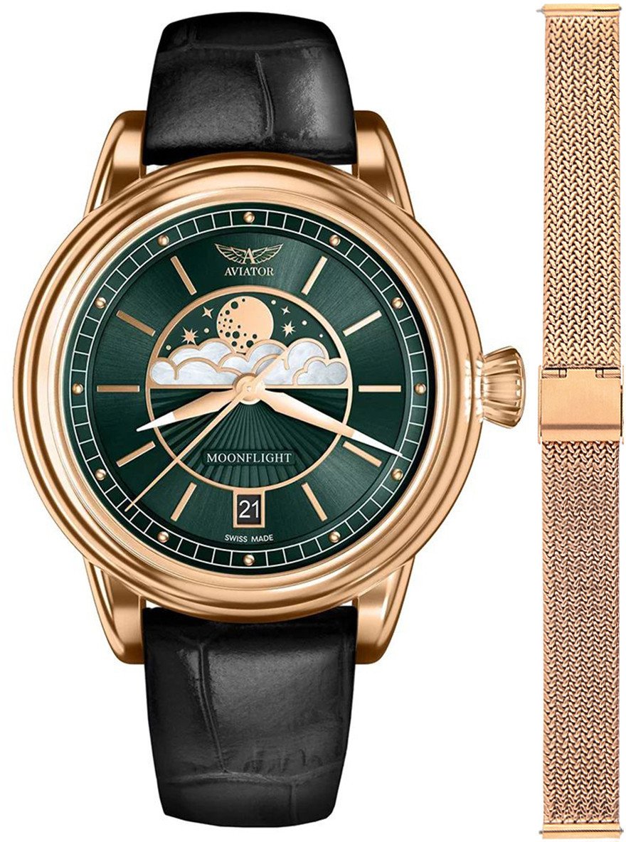 Zegarek Aviator Zegarek damski Aviator V.1.33.2.263.4BM-SET różowe złoto