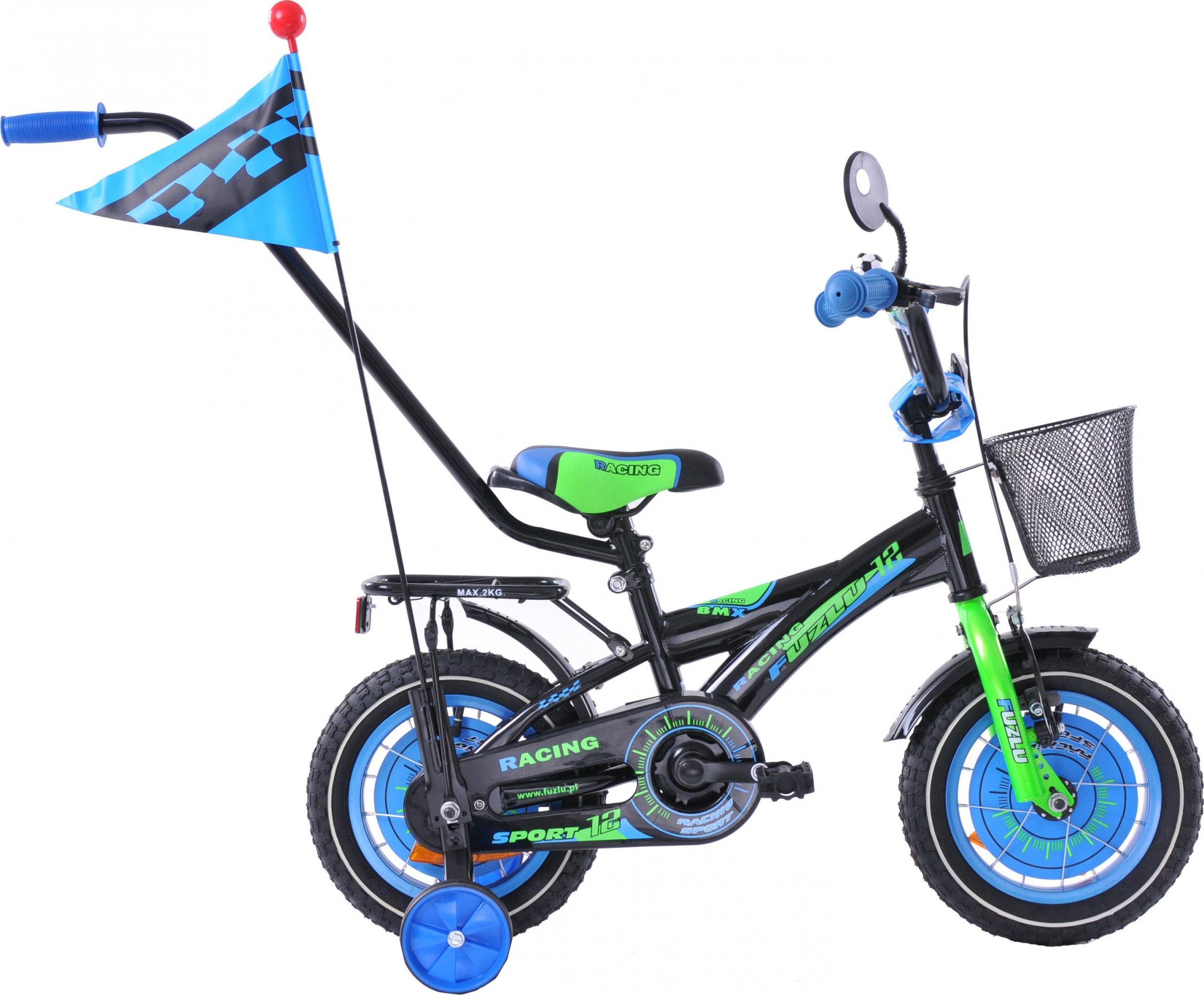 Zdjęcia - Rower dziecięcy Fuzlu  12  Racing czarno-niebiesko-zielony 