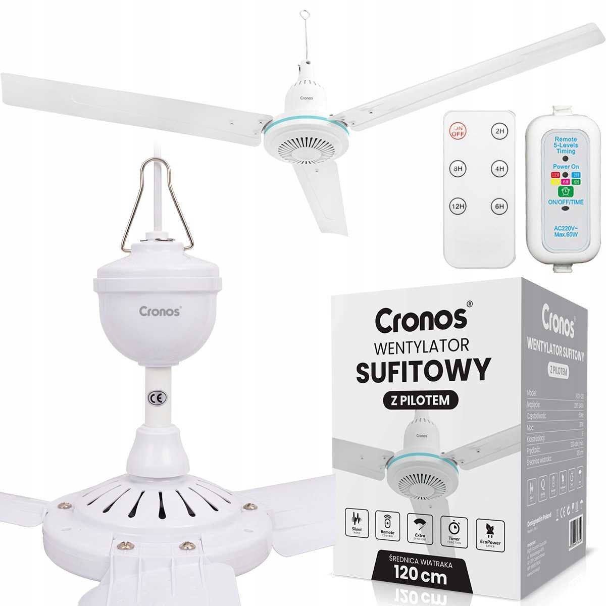 Wentylator sufitowy Cronos FC11-120 120cm Biały + pilot
