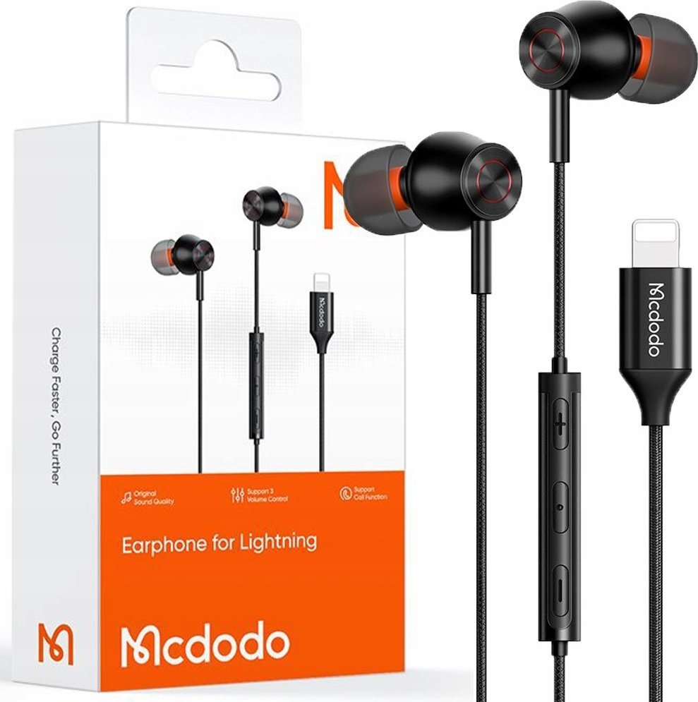 Mcdodo Mcdodo Słuchawki Z Mikrofonem Dokanałowe Lightning, Czarne
