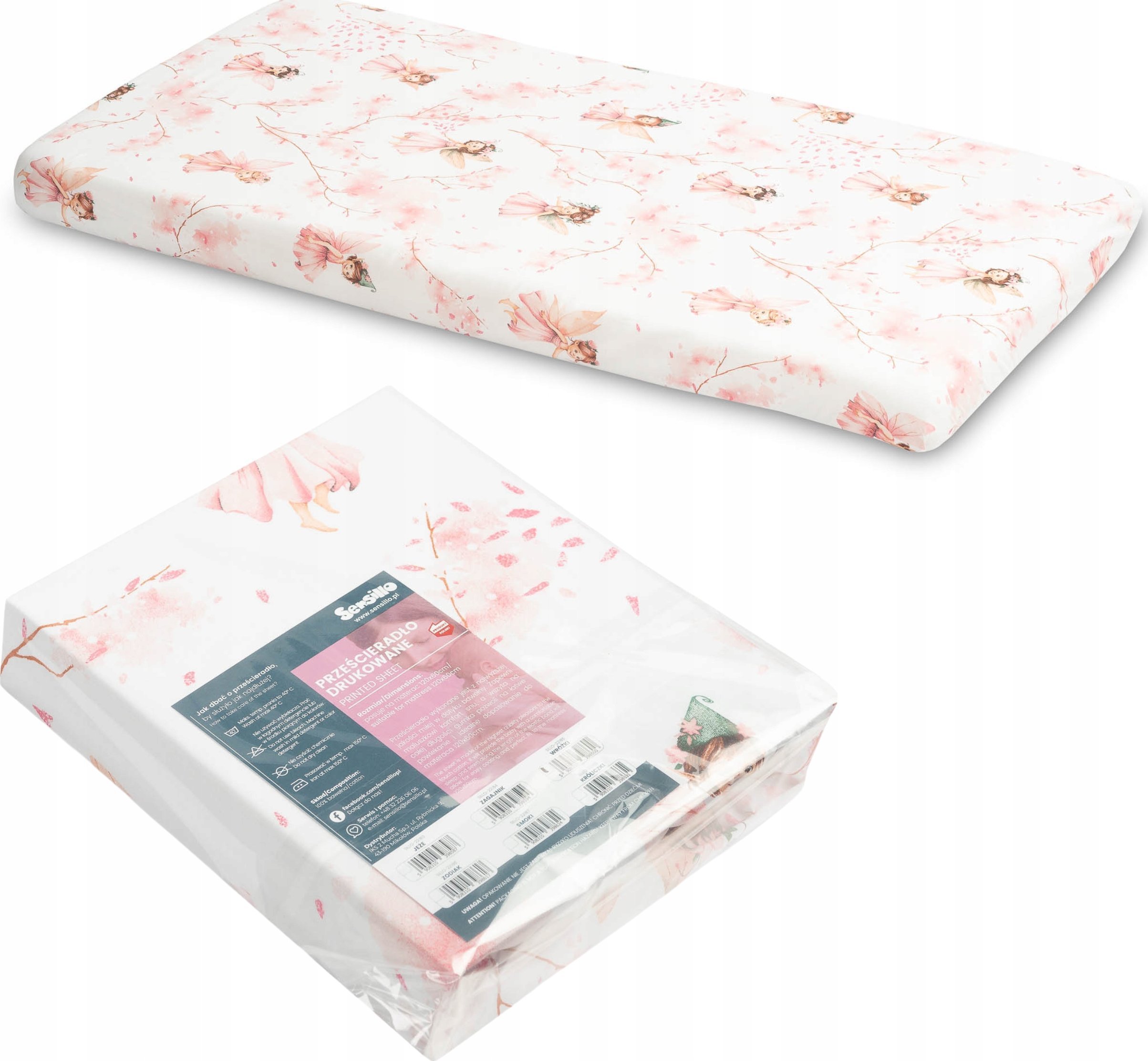 Sensillo PRZEŚCIERADŁO DRUKOWANE WRÓŻKI 60X120CM