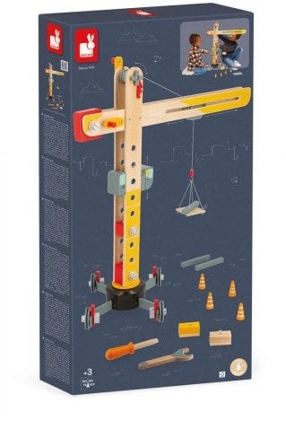 Janod Duży Drewniany Dźwig Do Składania z Narzędziami