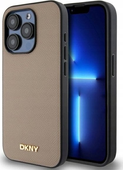 DKNY DKHMP15LPGHLME iPhone 15 Pro 6.1" beige/beige hardcase Grained Metal Logo MagSafe
