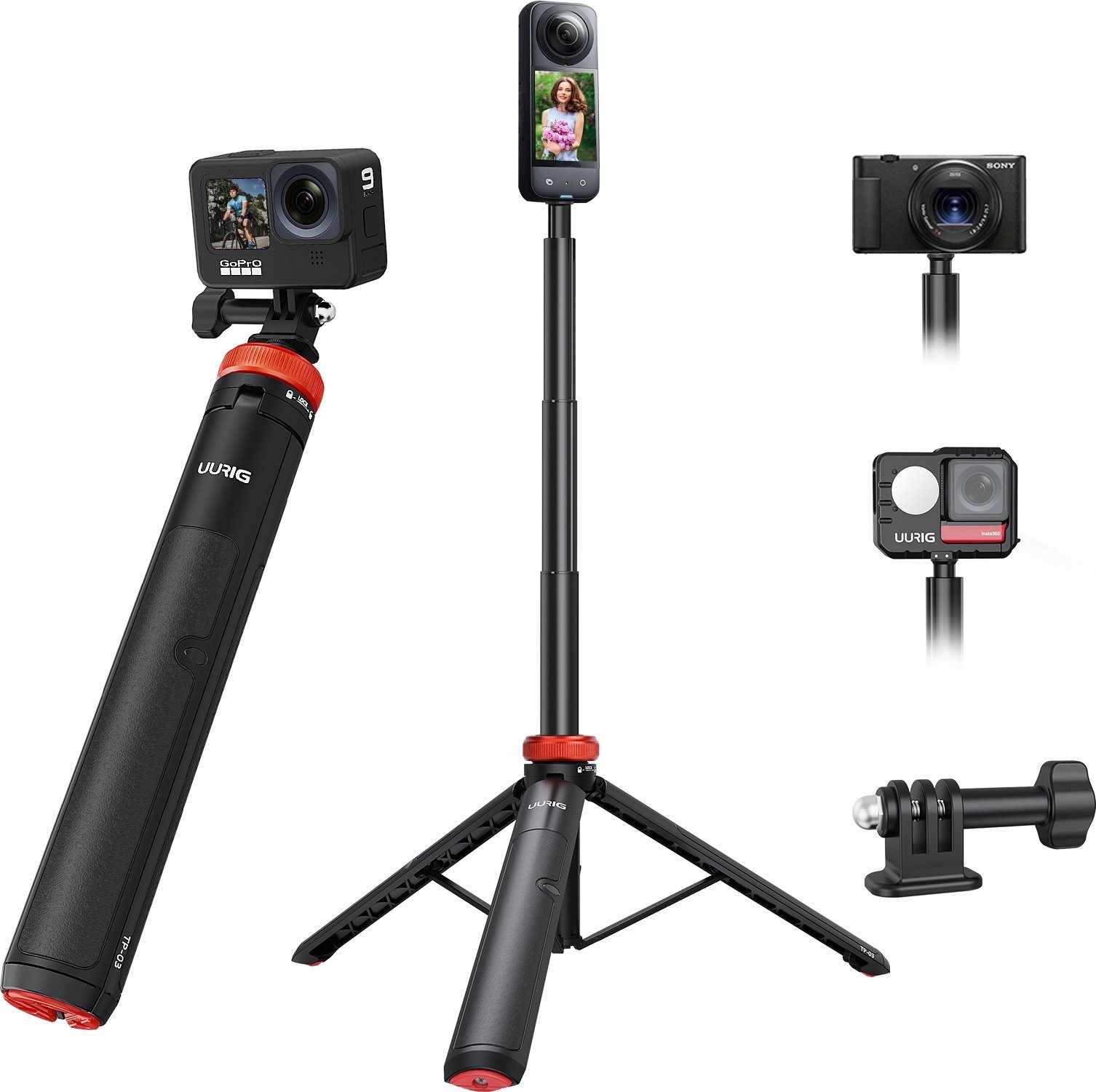 Statyw UUrig Statyw Do Telefonu Aparatu Kamery Wysoki 132cm + Adapter Gopro / Gwint 1.4" / / Tp-03 /...