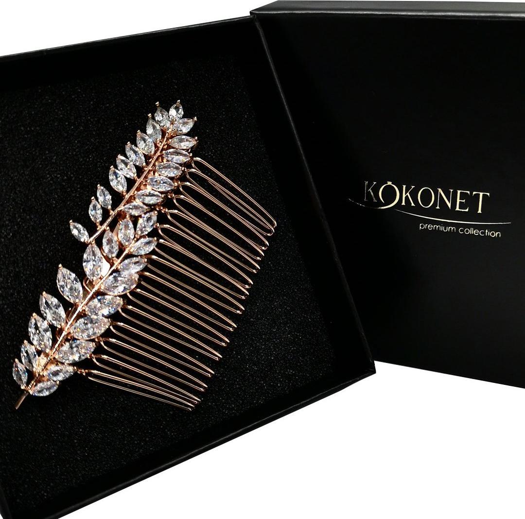 KOKONET Grzebyk ślubny ROSE GOLD ELEGANCKI STROIK listki boho