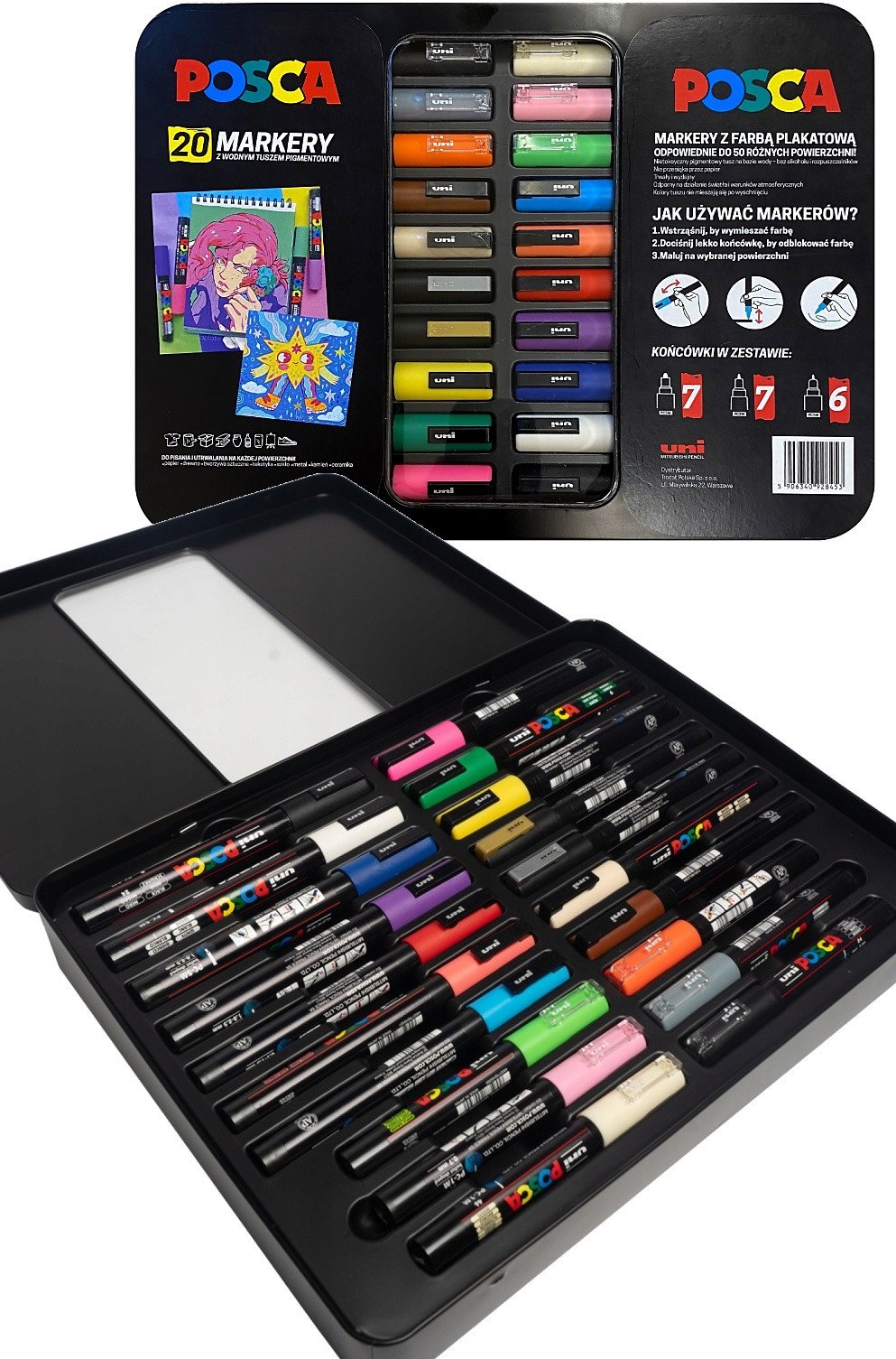 Uni Mitsubishi Pencil Markery z farbą plakatową Uni POSCA zestaw (20)