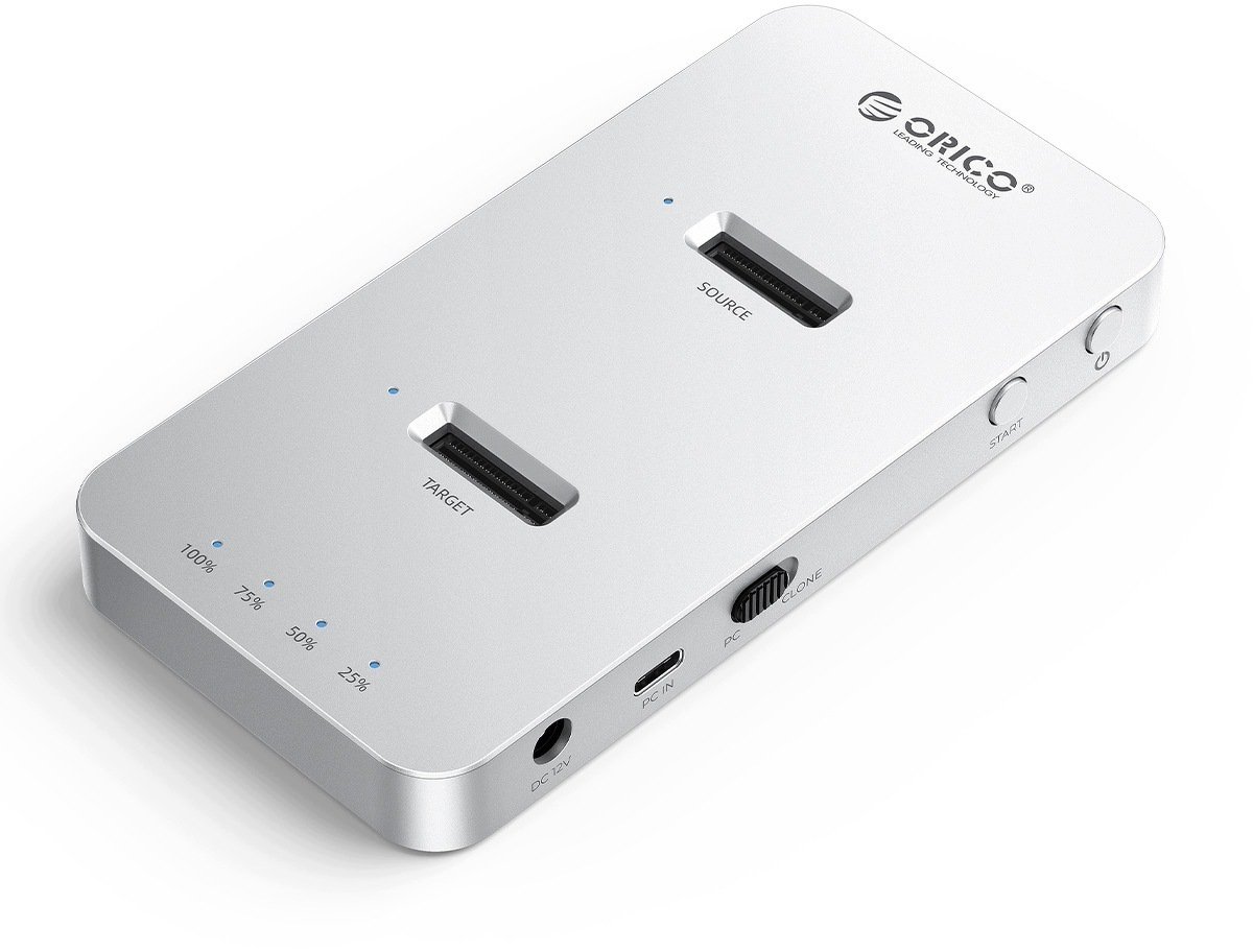 Stacja dokująca Orico Klonująca dyski, 2x M.2 NVMe/SATA, USB-C 20Gbps (M220-C-EU-SV-BP)