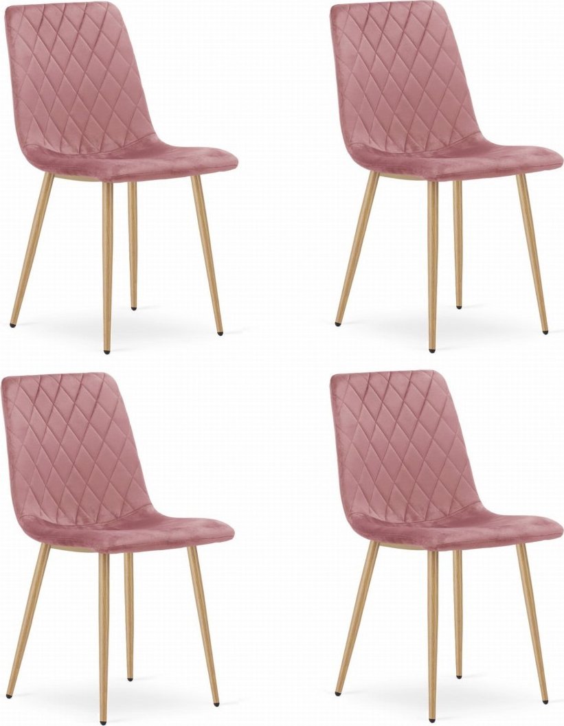 Leobert Krzesło TURIN - różowy aksamit / nogi kolor drewna x 4