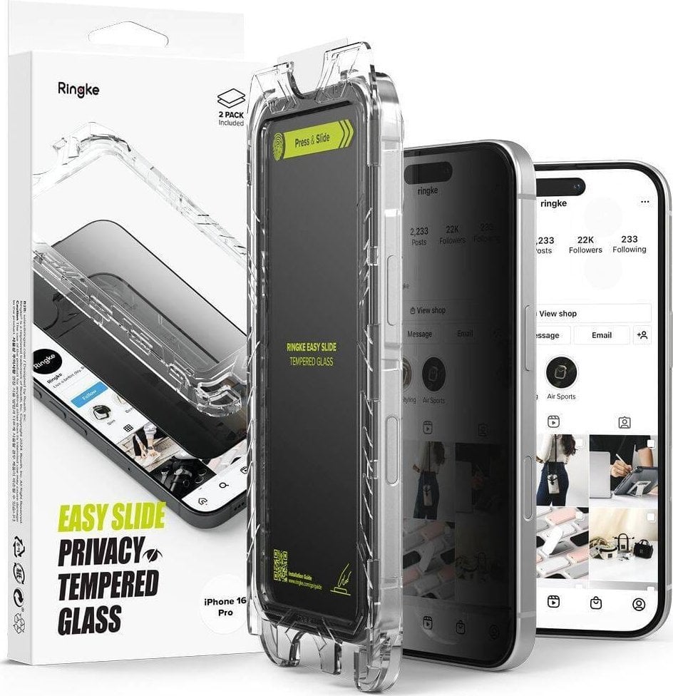 Ringke SZKŁO PRYWATYZUJĄCE RINGKE EASY SLIDE 2-PACK IPHONE 16 PRO PRIVACY