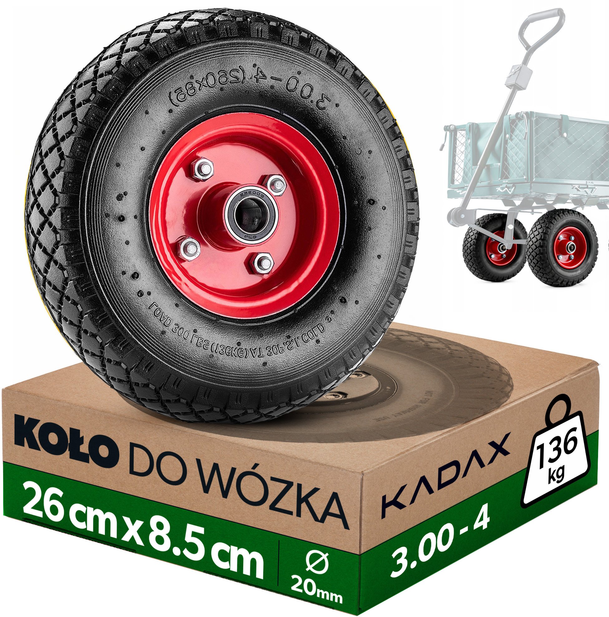 Kadax Kółka do taczek 3.00-4 Pneumatyczne 551032 czerwone