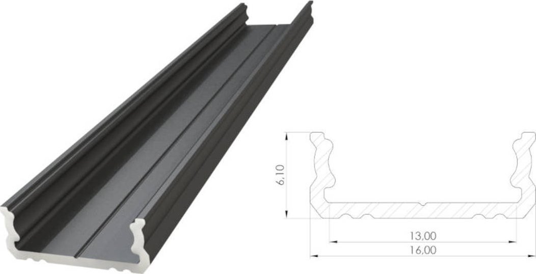 MPL Power Nawierzchniowy profil ALU anoda czarny 6x16mm 3030mm SURFACE anoda black