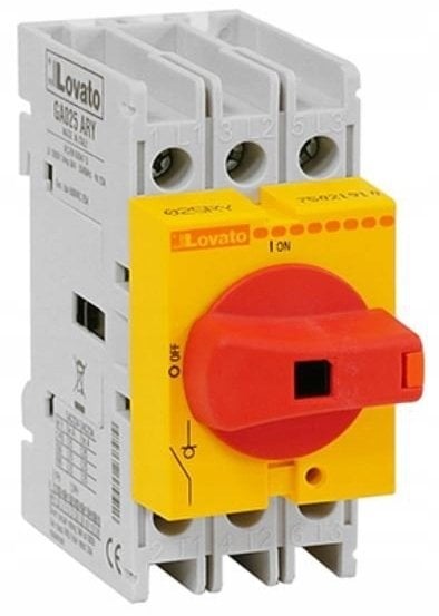 Lovato Electric Rozłącznik izolacyjny 3P 40A pokrętło żółto/czerwone GA040ARY
