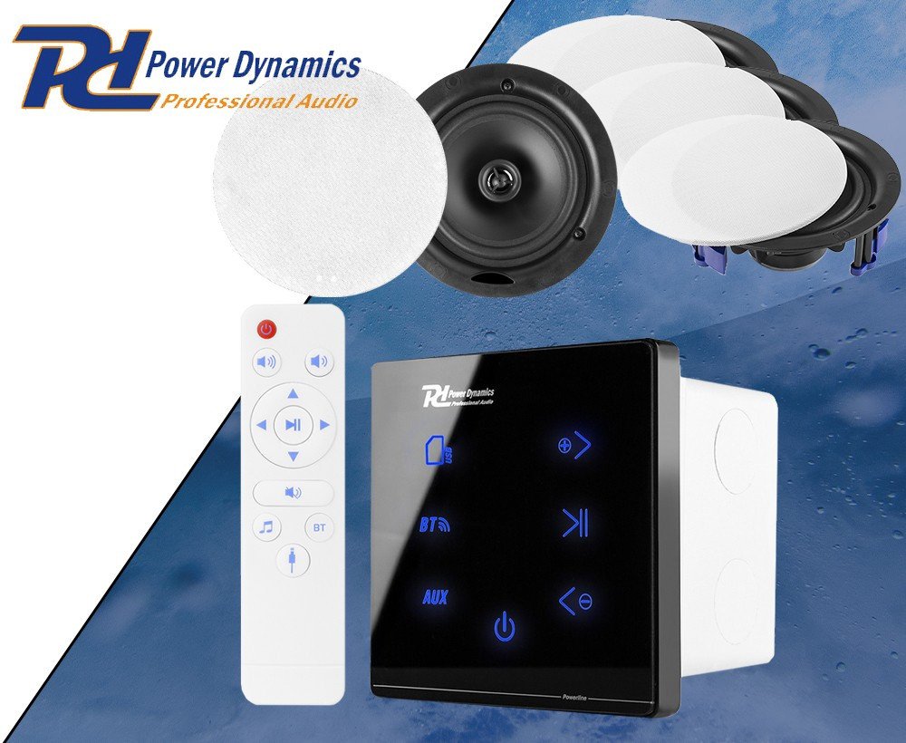 Power Dynamics Zestaw: Wzmacniacz audio z 4 głośnikami sufitowymi Powerline A100B one size