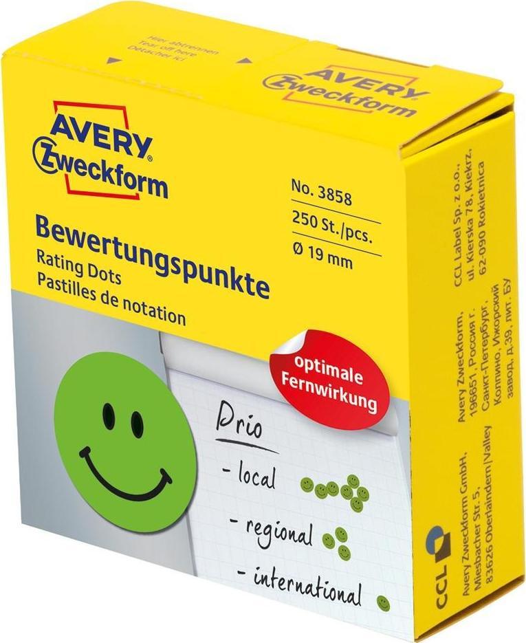 Avery Zweckform Kółka Uśmiechnięta buźka 3858 Q19 w rolce Kółka z symbolami do zaznaczania, trwałe, ...