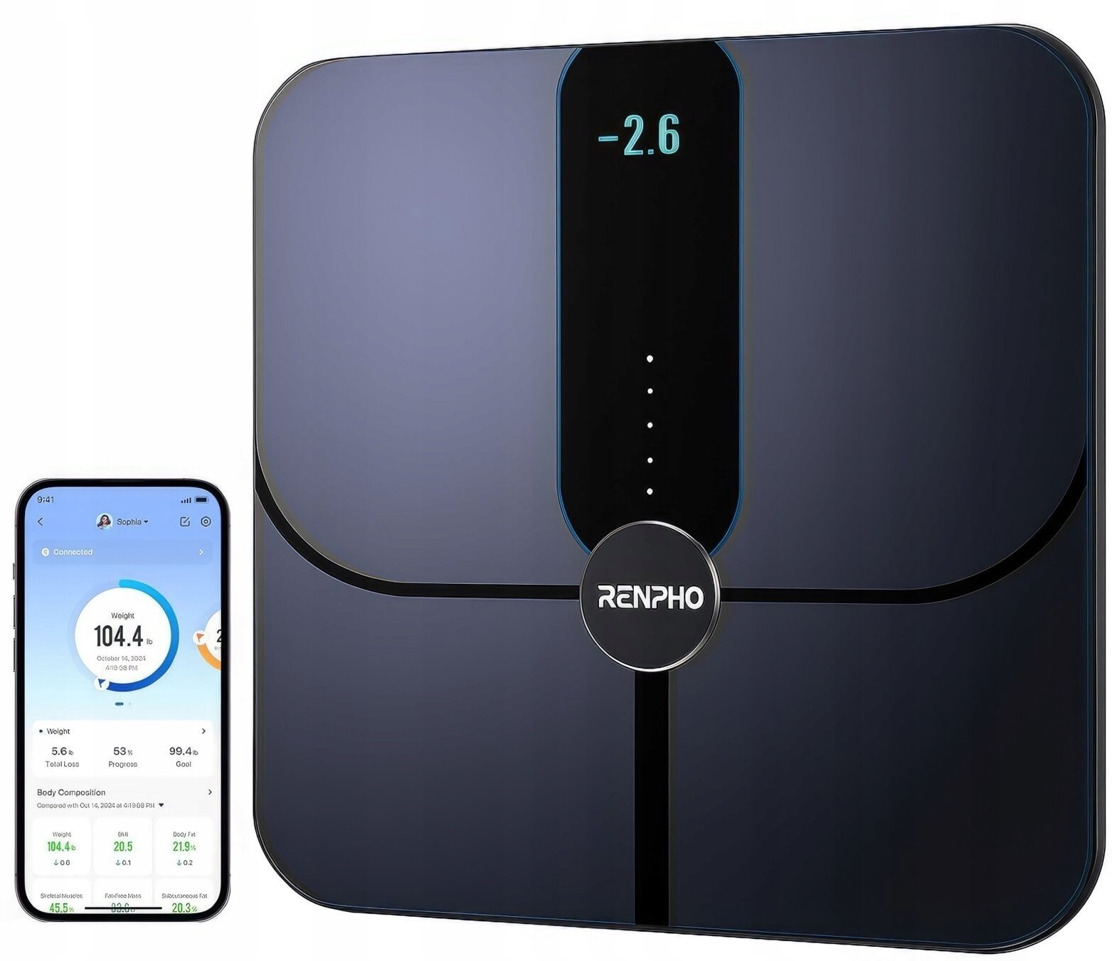 Waga łazienkowa Renpho Scale Smart Body Analysis Elis Nova black czarny PEU-R-A031 PEURA031 (PEU-R-A...