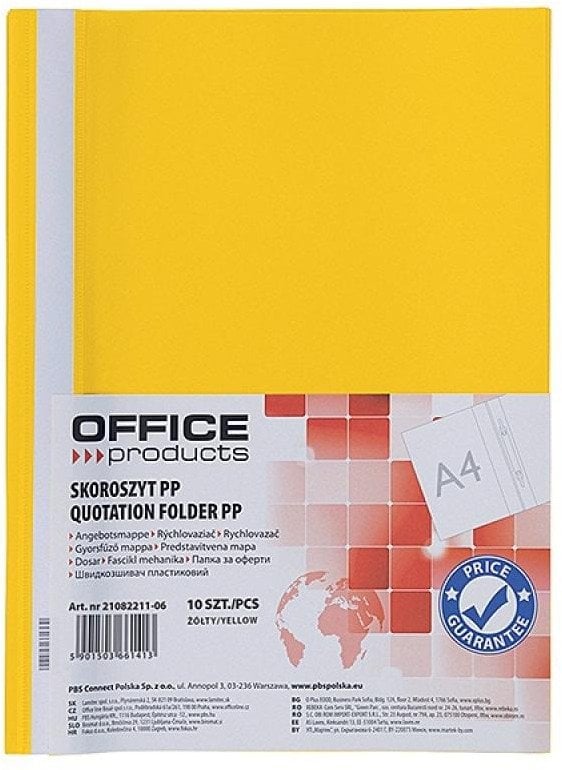 Skoroszyt OFFICE PRODUCTS, 120/180 mic, PP, żółty