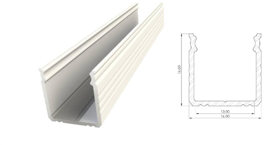 MPL Power Profil ALU nawierzchniowy 16mm, lakierowany biały, dł 2020mm, max szer. taśmy 12mm