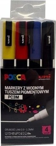 Uni Mitsubishi Pencil Markery plakatowe PC-3M 4 kolory POSCA UNI