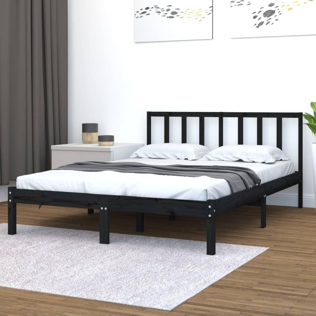 Фото - Ліжко VidaXL Rama łóżka, czarna, lite drewno sosnowe, 150x200 cm, King Si 