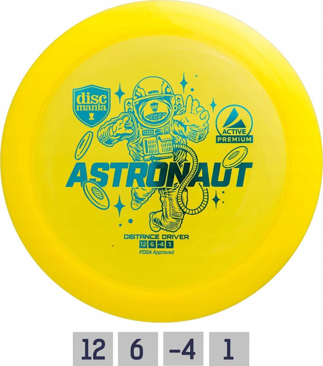 Discmania Discgolf Distance Driver ASTRONAUT Active Premium Yellow 12/6/-4/1