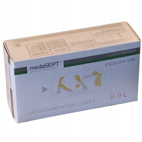 UN RĘKAWICE LATEXOWE BIAŁE 8% MEDASEPT ROZMIAR L