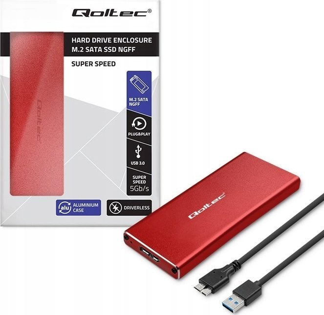 Kieszeń Qoltec Obudowa/kieszeń na dysk M.2 SSD | SATA | NGFF | USB 3.0 | Super speed 5Gb/s | 2TB | C...