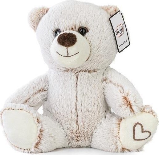 Miś beżowy siedzący z serduszkiem