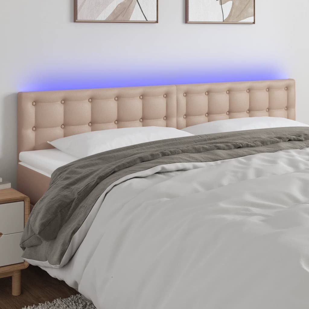 Фото - Інші меблі VidaXL Zagłówek do łóżka z LED, cappuccino, 200x5x78/88 cm, ekoskór 