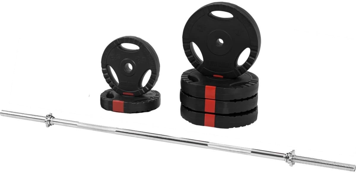 Gorilla Sports Sztanga 100 kg: gryf prosty + obciążenia bitumiczne z uchwytami