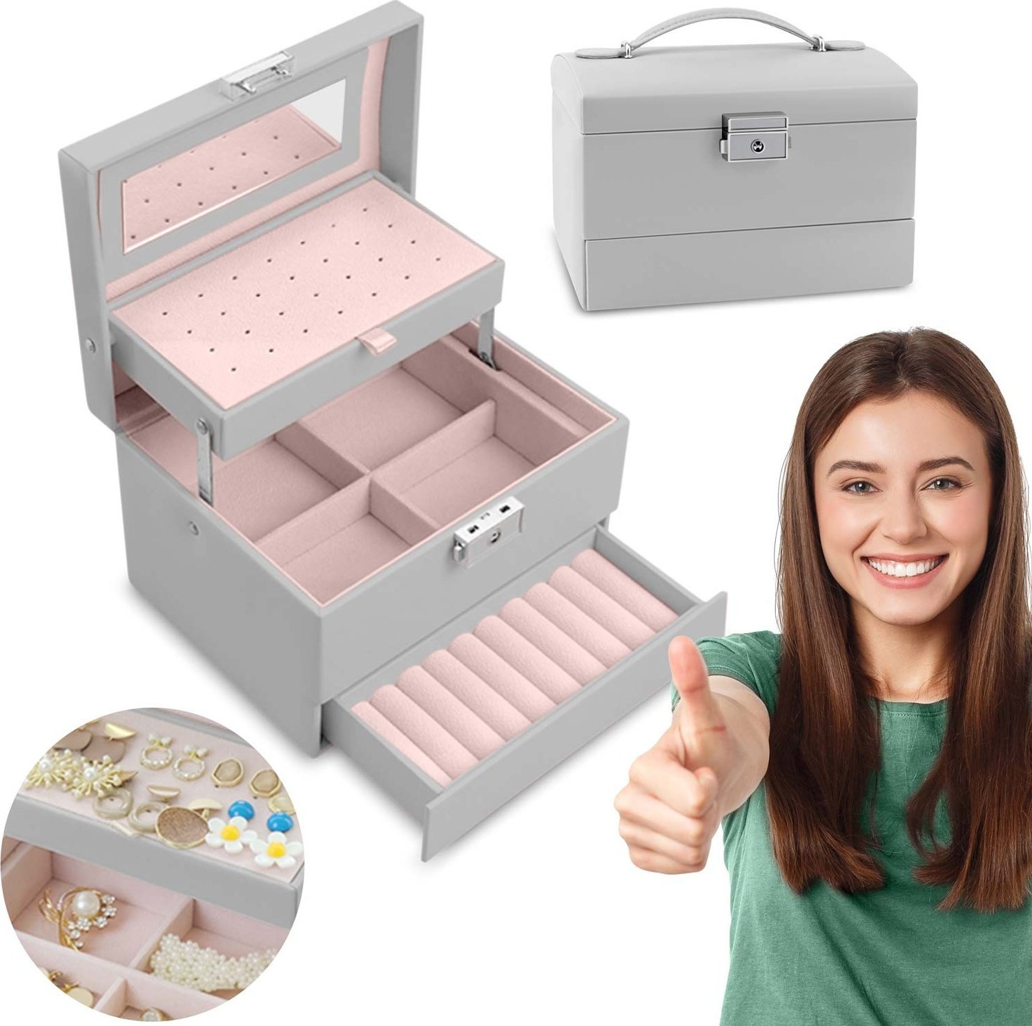 Massido Szkatułka na biżuterię MS-704 Massido - szara