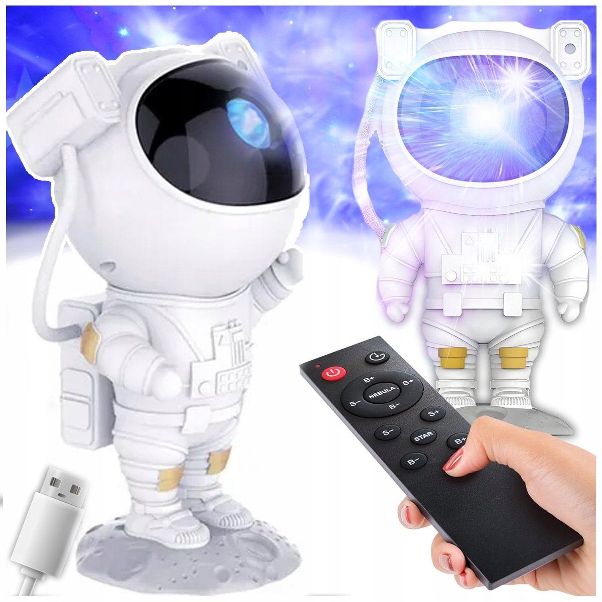 Projektor Gwiazd Lampka Nocna Astronauta Lampa LED Kosmos Galaxy Pilot