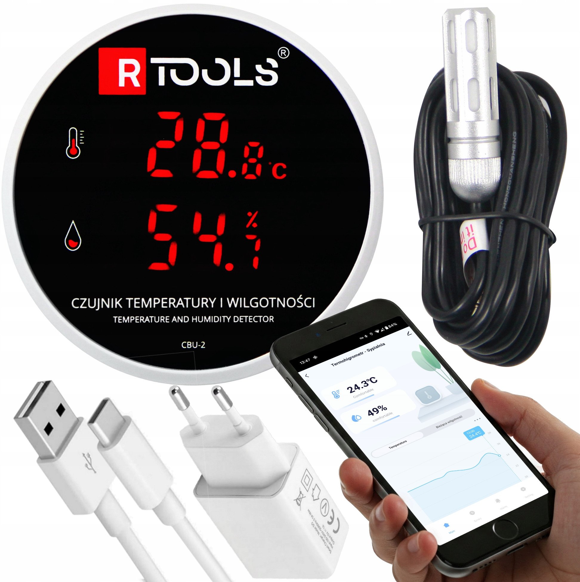 TERMOHIGROMETR WiFi 3m App Tuya SmartLife WILGOTNOŚĆ TEMPERATURA -40 +120C