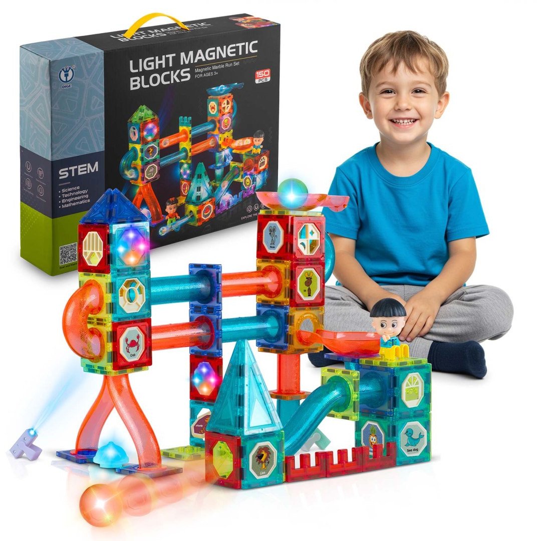 Ricokids Klocki magnetyczne edukacyjne konstrukcyjne świecące 150 szt RK-782 Ricokids EDUKAMP